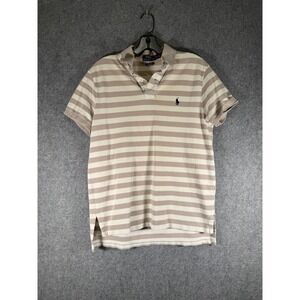 Polo Ralph Lauren Men's Custom Fit Striped Polo Shirt Tan Cream Men M Preppy